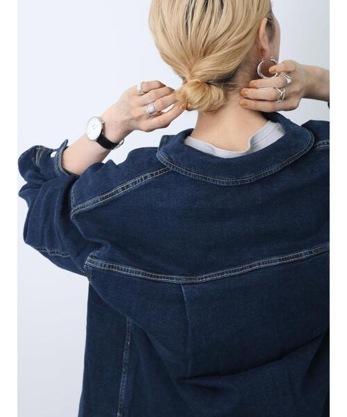 Samansa Mos2 blue（サマンサモスモスブルー）の「【ECO DENIM】シャツジャケット（ノーカラージャケット・レディース・ネイビー/ブルー/ブラック・F）」の13枚目の写真