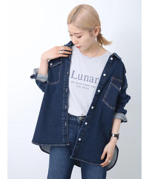 Samansa Mos2 blue（サマンサモスモスブルー）の「【ECO DENIM】シャツジャケット（ノーカラージャケット・レディース・ネイビー/ブルー/ブラック・F）」の17枚目の写真