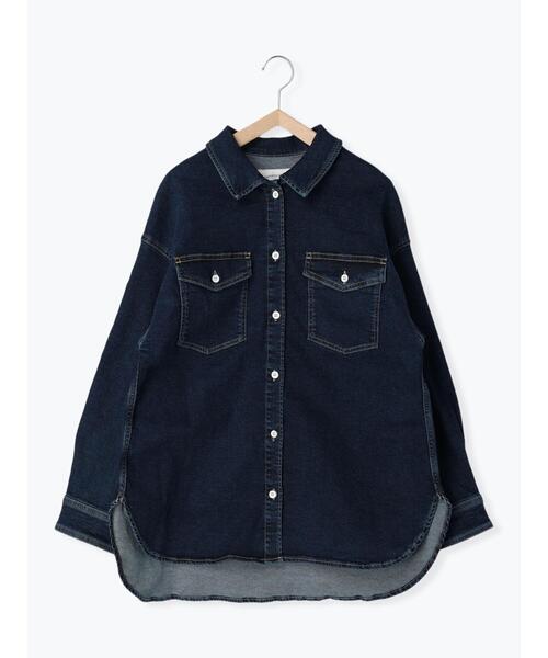 Samansa Mos2 blue（サマンサモスモスブルー）の「【ECO DENIM】シャツジャケット（ノーカラージャケット・レディース・ネイビー/ブルー/ブラック・F）」の21枚目の写真
