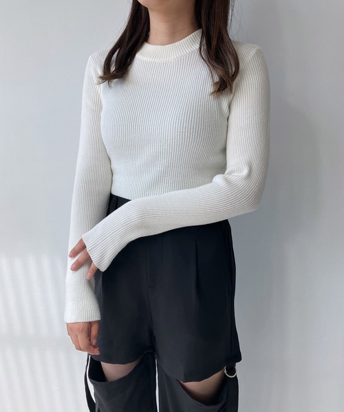 AS KNOW AS plus（アズノゥアズプラス）の「☆BASICリブハイネックニットプルオーバー（ニット/セーター・レディース・ホワイト系/ブラック系/ベージュ系/グリーン系その他/グレイッシュブルー/ブラック/グレイッシュベージュ/オフホワイト/グリーン系その他2/レッド系その他3/グリーン系その他3・FREE）」の2枚目の写真