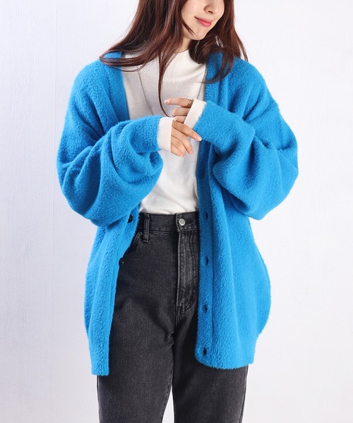 WESTSEA(ウエストシー)の「フェザーヤーンニット ルーズサイズ 長袖Vカーディガン(カーディガン/ボレロ・メンズ・ターコイズブルー/ライトグレー/ブラック/グレイッシュブルー/チャコール/ワイン/マスタード/グレー系その他/ライトブルー/ライトベージュ/ダークネイビー/プラム・L/M)」の8枚目の写真