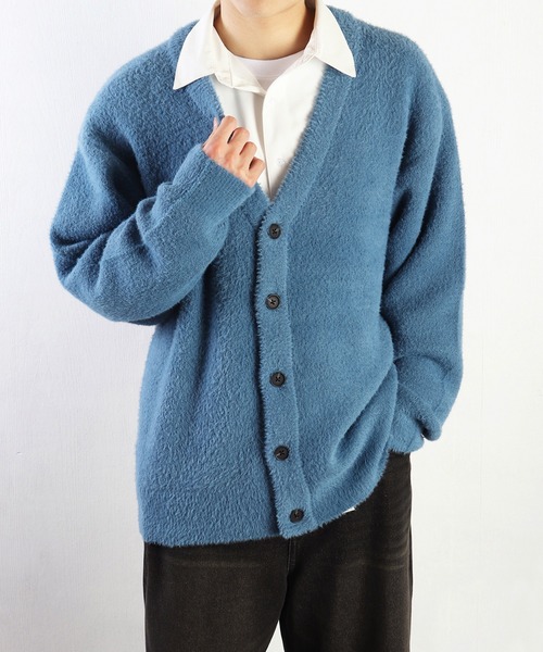 WESTSEA(ウエストシー)の「フェザーヤーンニット ルーズサイズ 長袖Vカーディガン(カーディガン/ボレロ・メンズ・ターコイズブルー/ライトグレー/ブラック/グレイッシュブルー/チャコール/ワイン/マスタード/グレー系その他/ライトブルー/ライトベージュ/ダークネイビー/プラム・L/M)」の17枚目の写真