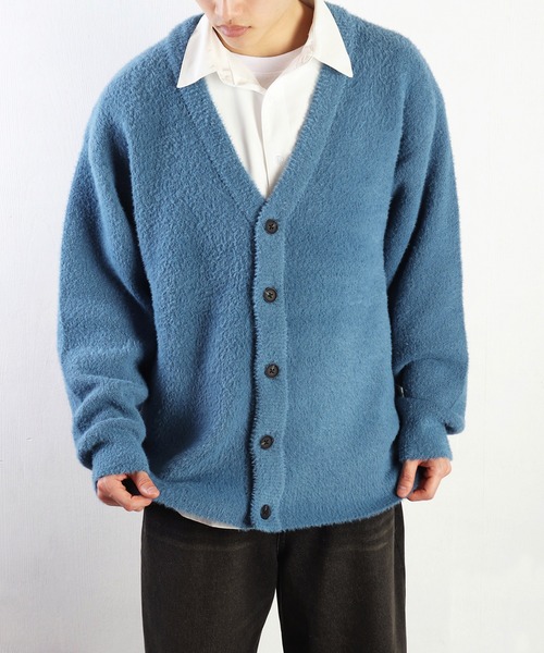WESTSEA(ウエストシー)の「フェザーヤーンニット ルーズサイズ 長袖Vカーディガン(カーディガン/ボレロ・メンズ・ターコイズブルー/ライトグレー/ブラック/グレイッシュブルー/チャコール/ワイン/マスタード/グレー系その他/ライトブルー/ライトベージュ/ダークネイビー/プラム・L/M)」の18枚目の写真