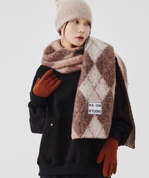 REON STUDIO | 韓国ブランド RE:ON STUDIO レオンスタジオ EMBROIDERY CHECK MUFFLER ステッチ チェックマフラー ボリューム マフラー アーガイル柄 マフラー 防寒グッズ 韓国ファッション(マフラー)