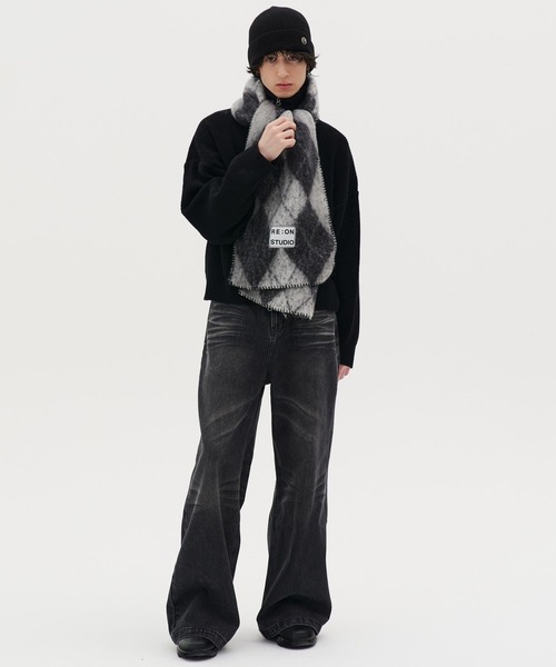 REON STUDIO（レオンスタジオ）の「韓国ブランド RE:ON STUDIO レオンスタジオ EMBROIDERY CHECK MUFFLER ステッチ チェックマフラー ボリューム マフラー アーガイル柄 マフラー 防寒グッズ 韓国ファッション（マフラー・メンズ・ブルー/ブラウン/ブラック/グリーン・ONE SIZE）」の10枚目の写真