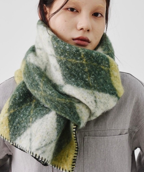 REON STUDIO（レオンスタジオ）の「韓国ブランド RE:ON STUDIO レオンスタジオ EMBROIDERY CHECK MUFFLER ステッチ チェックマフラー ボリューム マフラー アーガイル柄 マフラー 防寒グッズ 韓国ファッション（マフラー・メンズ・ブルー/ブラウン/ブラック/グリーン・ONE SIZE）」の20枚目の写真