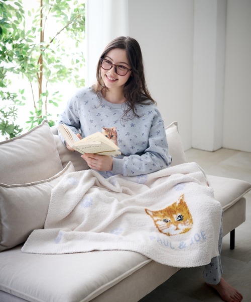 PAUL&JOE】ランダム猫足跡ジャガード ブランケット（その他ルーム