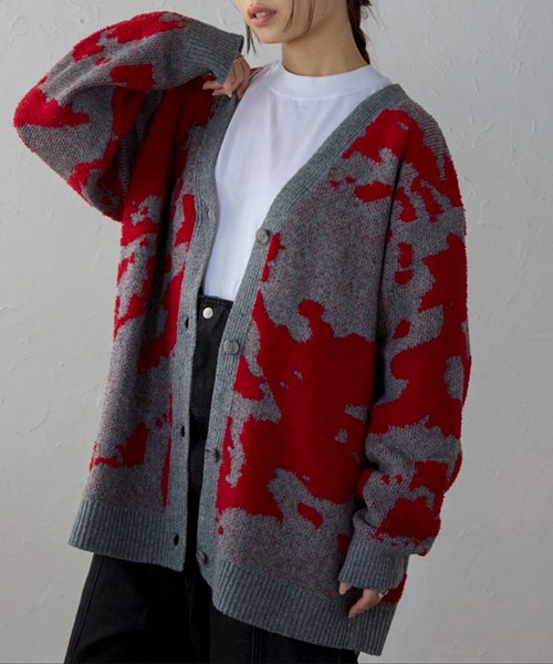 【新品★年末限定セール】Sov./ジャガードニットカーディガン ブラック セール】JQ KNIT FRONT ZIP C/D ジャガードニット フロントジップ