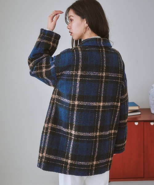 nissen（ニッセン）の「ブークレー起毛チェック柄ジャケットコート（ピーコート・レディース・ブラウン系/ネイビー系・L/M/S/LL）」の9枚目の写真