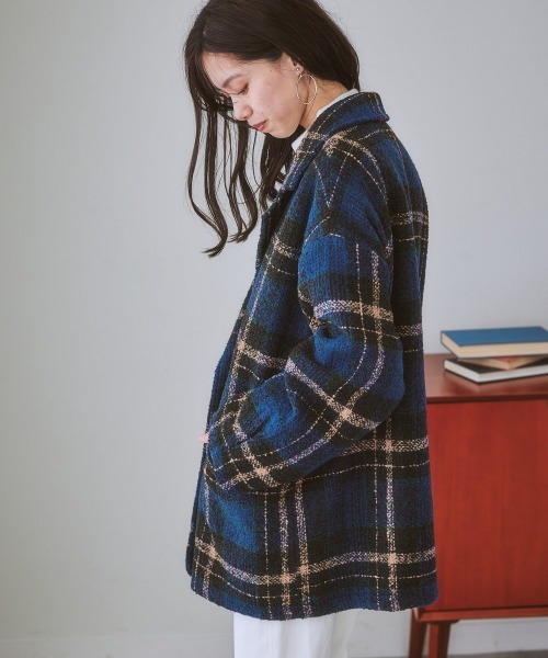 nissen（ニッセン）の「ブークレー起毛チェック柄ジャケットコート（ピーコート・レディース・ブラウン系/ネイビー系・L/M/S/LL）」の8枚目の写真
