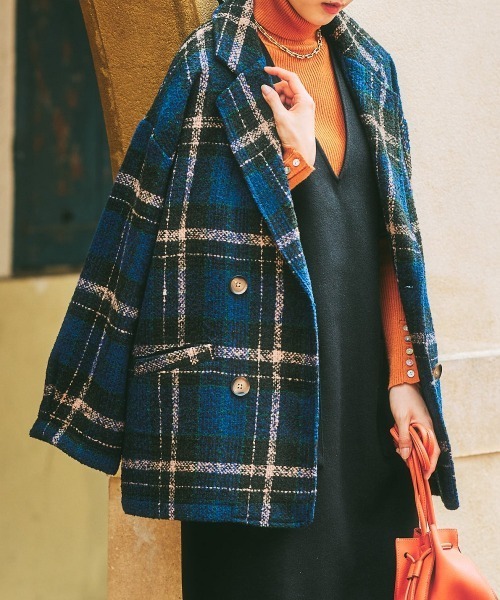 nissen（ニッセン）の「ブークレー起毛チェック柄ジャケットコート（ピーコート・レディース・ブラウン系/ネイビー系・L/M/S/LL）」の10枚目の写真