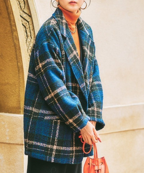 nissen（ニッセン）の「ブークレー起毛チェック柄ジャケットコート（ピーコート・レディース・ブラウン系/ネイビー系・L/M/S/LL）」の11枚目の写真
