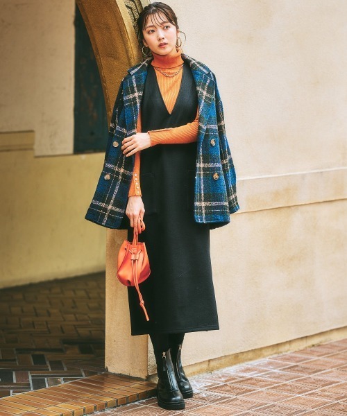 nissen（ニッセン）の「ブークレー起毛チェック柄ジャケットコート（ピーコート・レディース・ブラウン系/ネイビー系・L/M/S/LL）」の14枚目の写真
