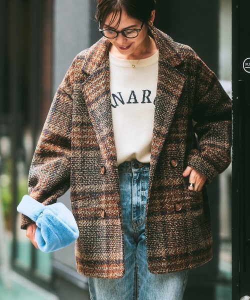 nissen（ニッセン）の「ブークレー起毛チェック柄ジャケットコート（ピーコート・レディース・ブラウン系/ネイビー系・L/M/S/LL）」の17枚目の写真