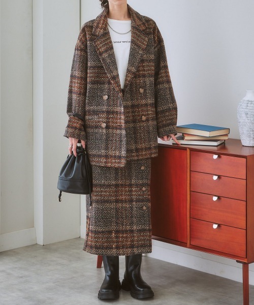 nissen（ニッセン）の「ブークレー起毛チェック柄ジャケットコート（ピーコート・レディース・ブラウン系/ネイビー系・L/M/S/LL）」の16枚目の写真