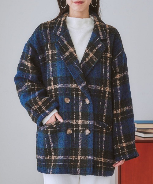 nissen（ニッセン）の「ブークレー起毛チェック柄ジャケットコート（ピーコート・レディース・ブラウン系/ネイビー系・L/M/S/LL）」の21枚目の写真