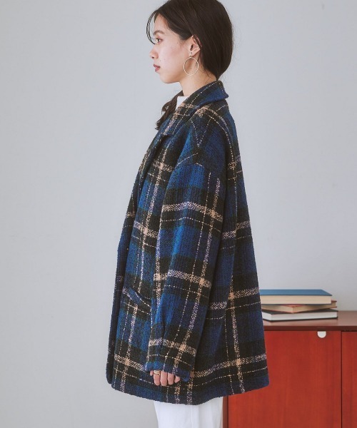 nissen（ニッセン）の「ブークレー起毛チェック柄ジャケットコート（ピーコート・レディース・ブラウン系/ネイビー系・L/M/S/LL）」の22枚目の写真