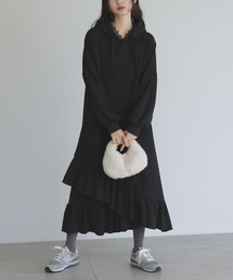 裏シャギーレースパーカーワンピース