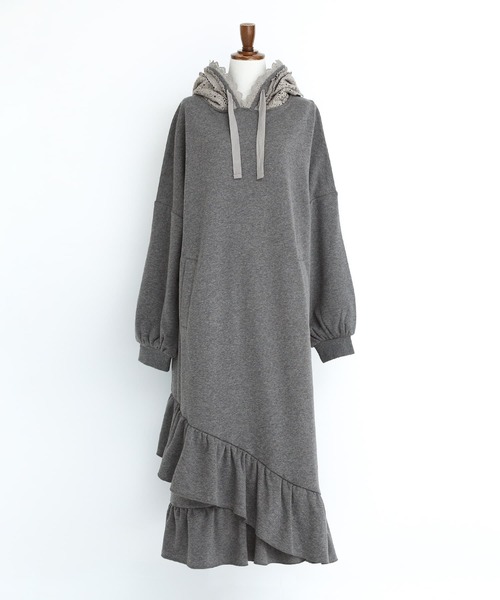 somari imagination（ソマリ イマジネーション）の「『裏シャギーレースパーカーワンピース』（ワンピース・レディース・ブラック/チャコールグレー・FREE）」の5枚目の写真