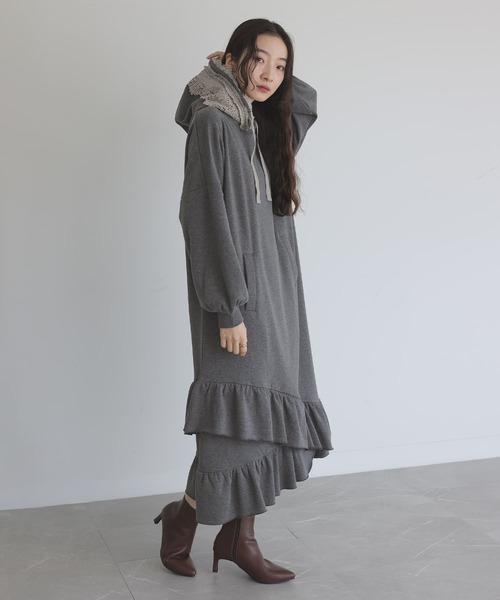 somari imagination（ソマリ イマジネーション）の「『裏シャギーレースパーカーワンピース』（ワンピース・レディース・ブラック/チャコールグレー・FREE）」の17枚目の写真