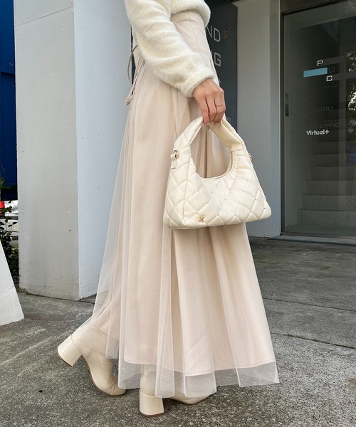 one after another NICE CLAUP（ワンアフターアナザーナイスクラップ）の「スタッズ付きキルティングホーボーバック（ショルダーバッグ・レディース・ブラック/アイボリー/ミント・FREE）」の6枚目の写真