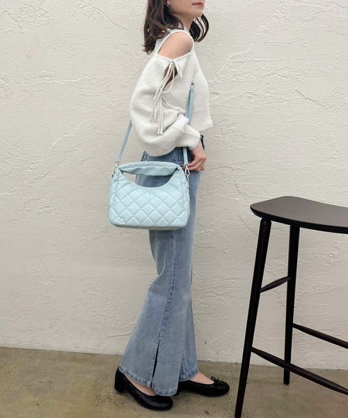 one after another NICE CLAUP（ワンアフターアナザーナイスクラップ）の「スタッズ付きキルティングホーボーバック（ショルダーバッグ・レディース・ブラック/アイボリー/ミント・FREE）」の13枚目の写真