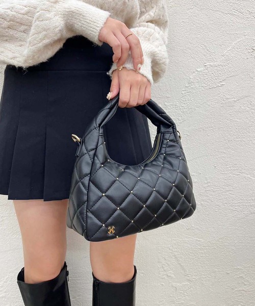 one after another NICE CLAUP（ワンアフターアナザーナイスクラップ）の「スタッズ付きキルティングホーボーバック（ショルダーバッグ・レディース・ブラック/アイボリー/ミント・FREE）」の15枚目の写真