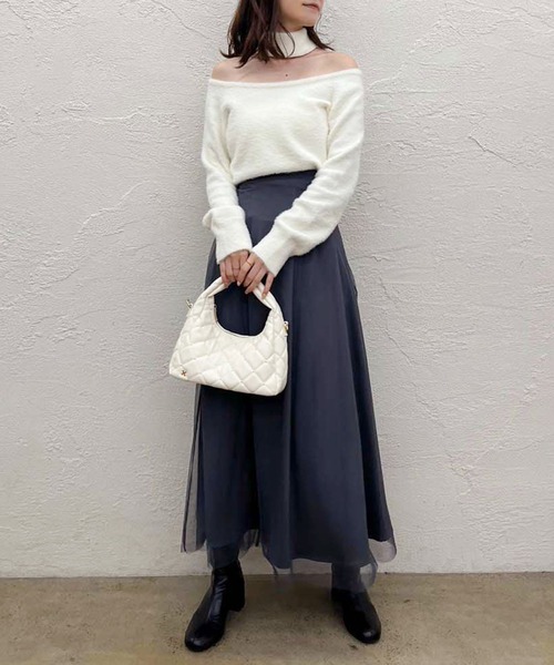 one after another NICE CLAUP（ワンアフターアナザーナイスクラップ）の「スタッズ付きキルティングホーボーバック（ショルダーバッグ・レディース・ブラック/アイボリー/ミント・FREE）」の9枚目の写真