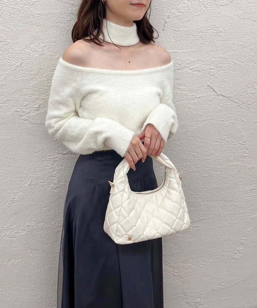 one after another NICE CLAUP（ワンアフターアナザーナイスクラップ）の「スタッズ付きキルティングホーボーバック（ショルダーバッグ・レディース・ブラック/アイボリー/ミント・FREE）」の8枚目の写真