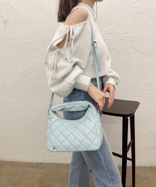 one after another NICE CLAUP（ワンアフターアナザーナイスクラップ）の「スタッズ付きキルティングホーボーバック（ショルダーバッグ・レディース・ブラック/アイボリー/ミント・FREE）」の12枚目の写真