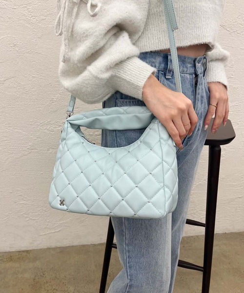 one after another NICE CLAUP（ワンアフターアナザーナイスクラップ）の「スタッズ付きキルティングホーボーバック（ショルダーバッグ・レディース・ブラック/アイボリー/ミント・FREE）」の11枚目の写真