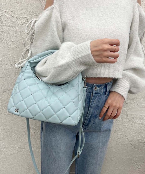 one after another NICE CLAUP（ワンアフターアナザーナイスクラップ）の「スタッズ付きキルティングホーボーバック（ショルダーバッグ・レディース・ブラック/アイボリー/ミント・FREE）」の10枚目の写真