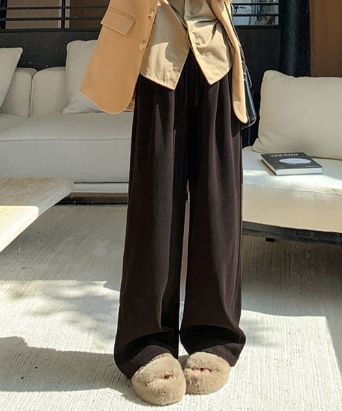 Miniministore(ミニミニストア)の「ワイドパンツ ハイウエスト 春秋冬 韓国(スラックス・レディース・ダークネイビー/ブラック/ダークブラウン/ベージュ/ブラウン/オフホワイト・FREE)」の3枚目の写真