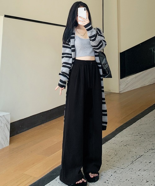 Miniministore(ミニミニストア)の「ワイドパンツ ハイウエスト 春秋冬 韓国(スラックス・レディース・ダークネイビー/ブラック/ダークブラウン/ベージュ/ブラウン/オフホワイト・FREE)」の7枚目の写真
