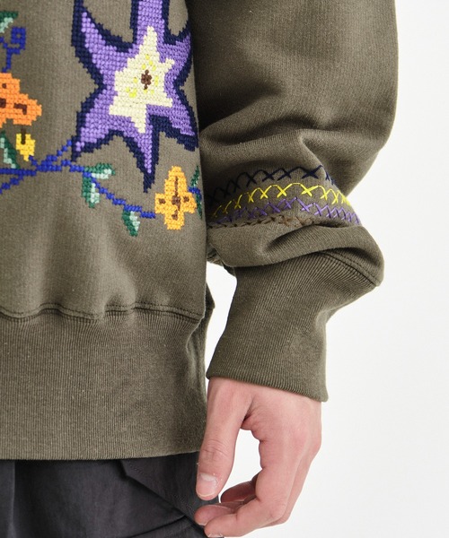 KHOKI / コッキ】Cross-stitch sweat shirt/クロス-ステッチスウェット 