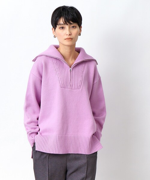 OPAQUE.CLIP（オペークドットクリップ）の「◆ハーフZIPミドルゲージニット【洗濯機洗い可】（ニット/セーター・レディース・ライトパープル/ホワイト/グレー・40/38）」の3枚目の写真