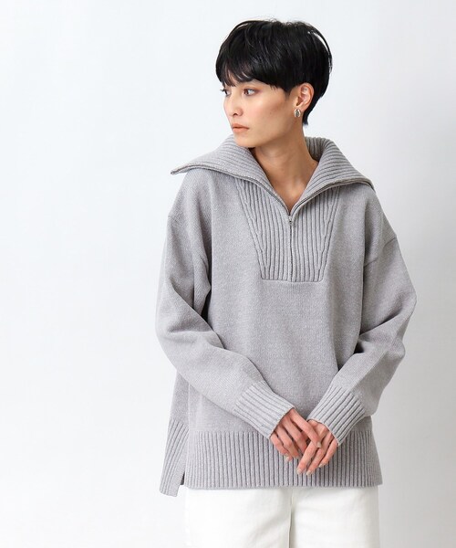 OPAQUE.CLIP（オペークドットクリップ）の「◆ハーフZIPミドルゲージニット【洗濯機洗い可】（ニット/セーター・レディース・ライトパープル/ホワイト/グレー・40/38）」の2枚目の写真