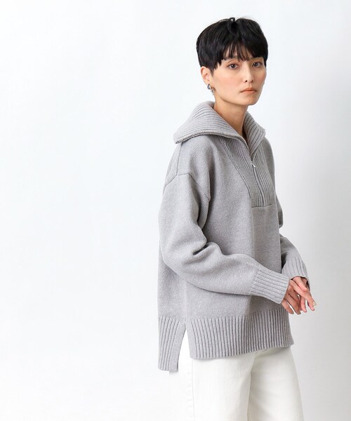 OPAQUE.CLIP（オペークドットクリップ）の「◆ハーフZIPミドルゲージニット【洗濯機洗い可】（ニット/セーター・レディース・ライトパープル/ホワイト/グレー・40/38）」の4枚目の写真