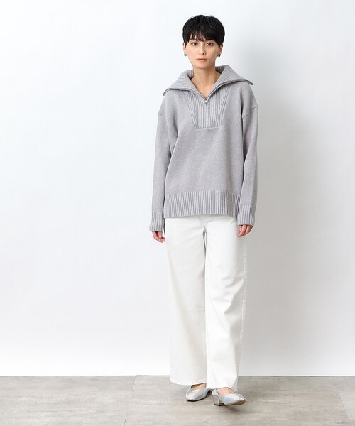 OPAQUE.CLIP（オペークドットクリップ）の「◆ハーフZIPミドルゲージニット【洗濯機洗い可】（ニット/セーター・レディース・ライトパープル/ホワイト/グレー・40/38）」の5枚目の写真