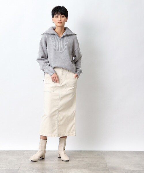 OPAQUE.CLIP（オペークドットクリップ）の「◆ハーフZIPミドルゲージニット【洗濯機洗い可】（ニット/セーター・レディース・ライトパープル/ホワイト/グレー・40/38）」の6枚目の写真