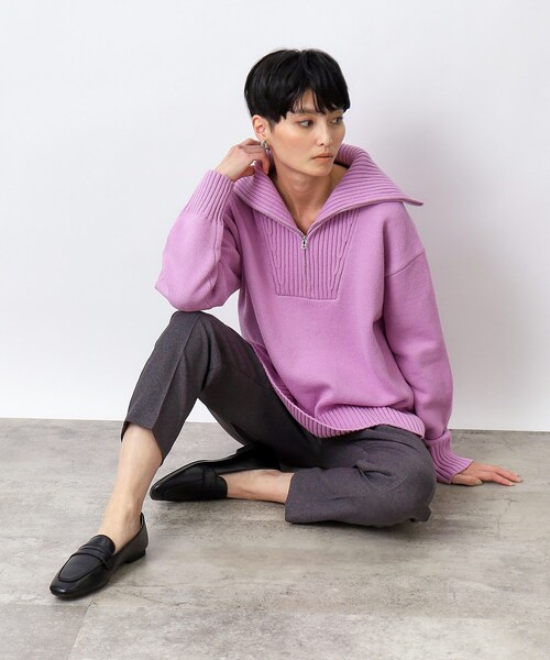 OPAQUE.CLIP（オペークドットクリップ）の「◆ハーフZIPミドルゲージニット【洗濯機洗い可】（ニット/セーター・レディース・ライトパープル/ホワイト/グレー・40/38）」の8枚目の写真