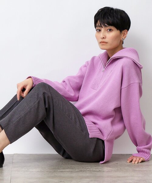 OPAQUE.CLIP（オペークドットクリップ）の「◆ハーフZIPミドルゲージニット【洗濯機洗い可】（ニット/セーター・レディース・ライトパープル/ホワイト/グレー・40/38）」の9枚目の写真