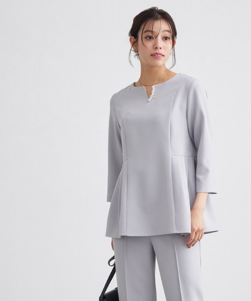 Pierrot（ピエロ）の「キーネックパールブラウスセットアップ（セットアップ・レディース・ホワイト×ブラック/グレー/ネイビー/ブラック・L/M/S/PM）」の9枚目の写真