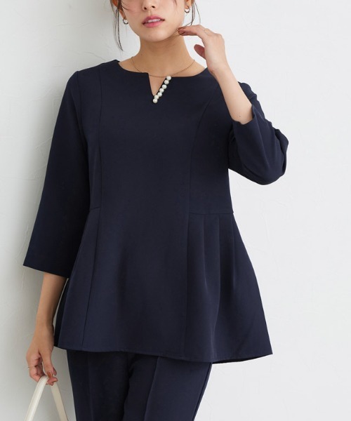 Pierrot（ピエロ）の「キーネックパールブラウスセットアップ（セットアップ・レディース・ホワイト×ブラック/グレー/ネイビー/ブラック・L/M/S/PM）」の10枚目の写真