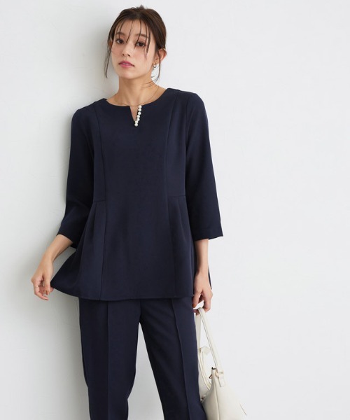 Pierrot（ピエロ）の「キーネックパールブラウスセットアップ（セットアップ・レディース・ホワイト×ブラック/グレー/ネイビー/ブラック・L/M/S/PM）」の14枚目の写真