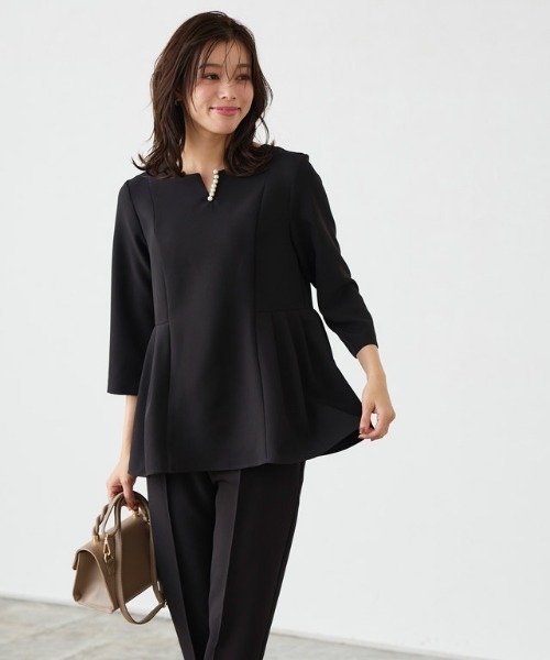 Pierrot（ピエロ）の「キーネックパールブラウスセットアップ（セットアップ・レディース・ホワイト×ブラック/グレー/ネイビー/ブラック・L/M/S/PM）」の19枚目の写真