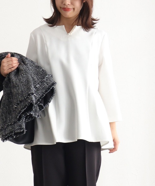 Pierrot（ピエロ）の「キーネックパールブラウスセットアップ（セットアップ・レディース・ホワイト×ブラック/グレー/ネイビー/ブラック・L/M/S/PM）」の16枚目の写真
