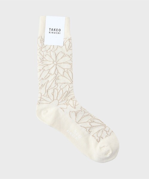 TAKEO KIKUCHI（タケオキクチ）の「◆【日本製】オリジナル花柄 ソックス（ソックス/靴下・メンズ・グリーン系/チャコールグレー/ライトベージュ・00）」の2枚目の写真