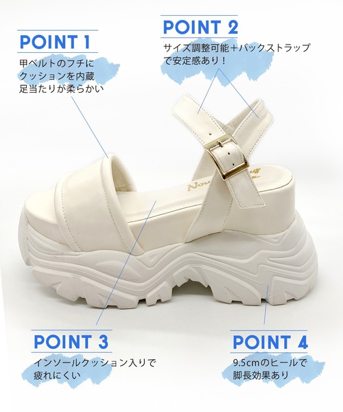 Noubel Voug Relax(ヌーベルヴォーグリラックス)の「極厚ボリュームソールストラップスポーツサンダル(サンダル・レディース・ホワイト/ブラック・S/LL/L/M)」の8枚目の写真