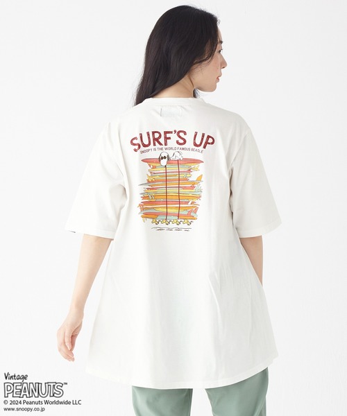 KRIFF MAYER Lady's Collection(クリフメイヤーレディースコレクション)の「スヌーピー半袖チュニック(サーフ)(Tシャツ/カットソー・レディース・イエロー/ブルー/オフホワイト/チャコール/カラフル・LARGE/MEDIUM)」の2枚目の写真